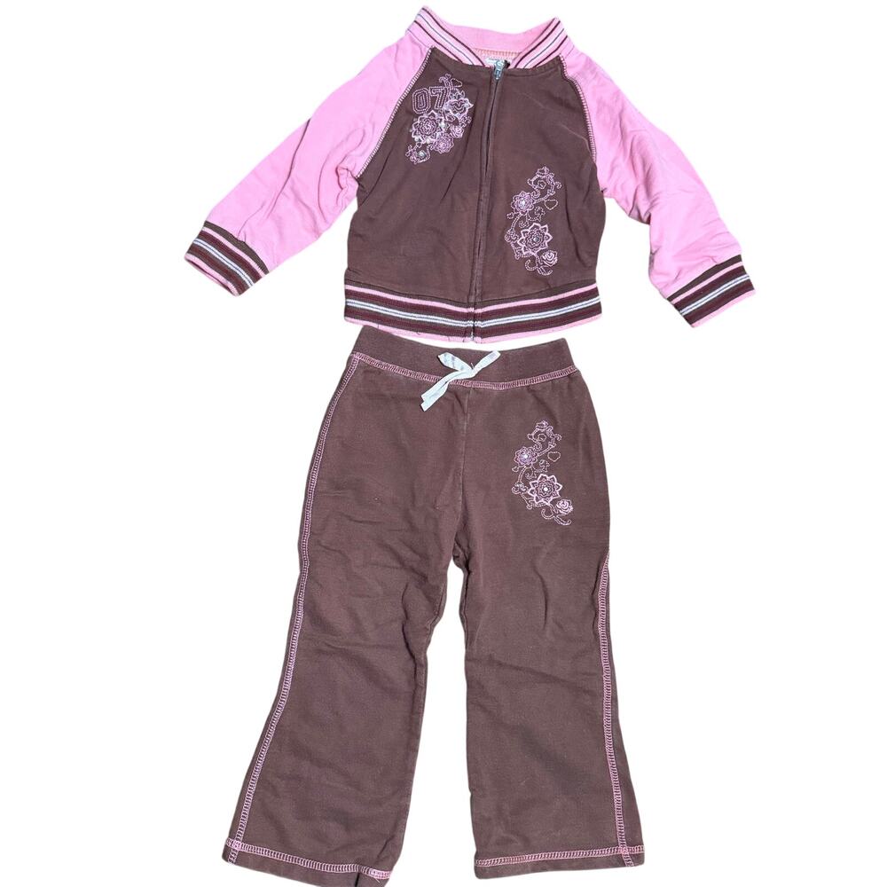 Vintage Y2K No Kidding Brown Pink Tracksuit Set Girls 24 Month